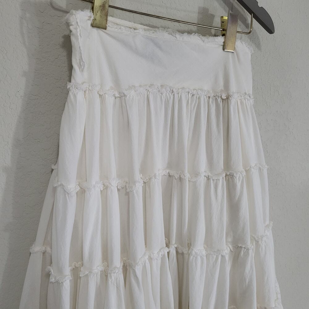 Ing White Tiered Cotton Skirt Size S Ruffle Boho Cottagecore Midi Below Knee - Picture 11 of 12